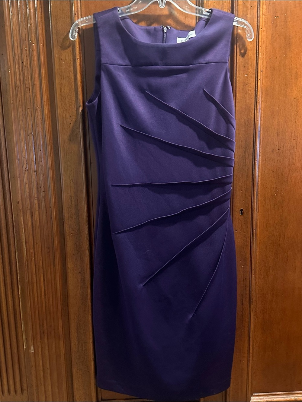 Calvin Klein Deep Purple Sleeveless Sheath Dress with Draped Paneling size 6.